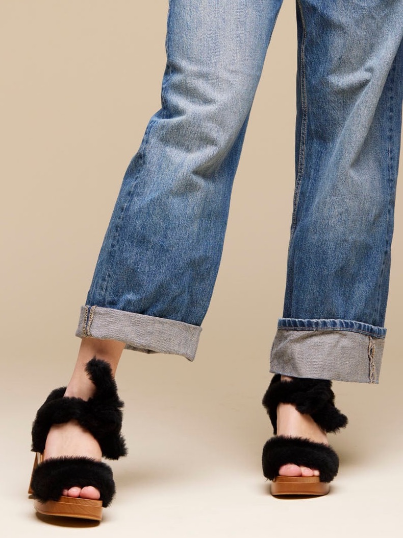 {Sweedish Hasbeens} Open Toe Fluff Shearling Sandals